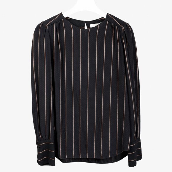 Chloe PF/17 Black Copper Microdots & Stripes Viscose Long-Sleeve Blouse - Picture 1 of 10